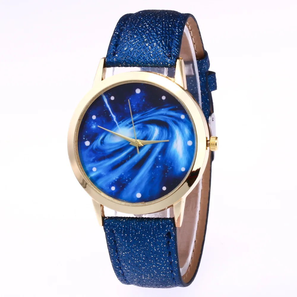 Модные Простые Для женщин кварцевые наручные часы кожаный Женские часы-браслеты любовника часы Reloj Mujer большой Вселенной креативный