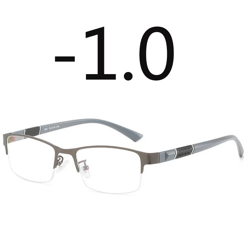 Очки по рецепту, прямоугольная полуоправа, дизайнерские оптические очки, линзы из смолы для близорукости, очки-0,5-1-1,5-2-2,5-3-5-6 - Цвет оправы: gray frame -1.0