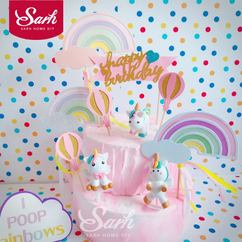 

Pink Blue Rainbow Cloud Balloons Unicorn Collection Cake Topper Dessert Decoration for Birthday Party Lovely Gifts