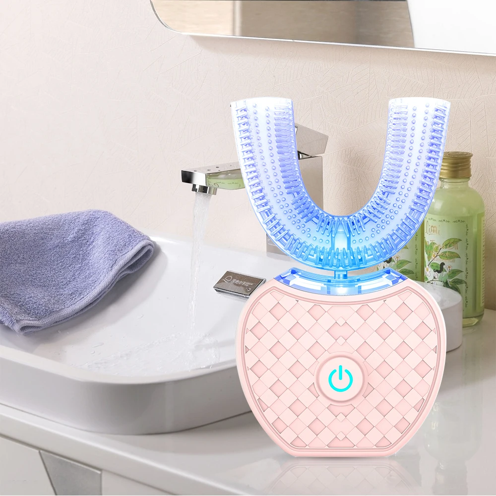 Double Heads 360 Automatic Sonic Electric Toothbrush USB Charging Silicone U Shape Head Teeth Whitening Cleaning Tool Blue Light Double Heads 360 Automatic Sonic Electric Toothbrush USB Charging Silicone U Shape Head Teeth Whitening Cleaning Tool Blue Light