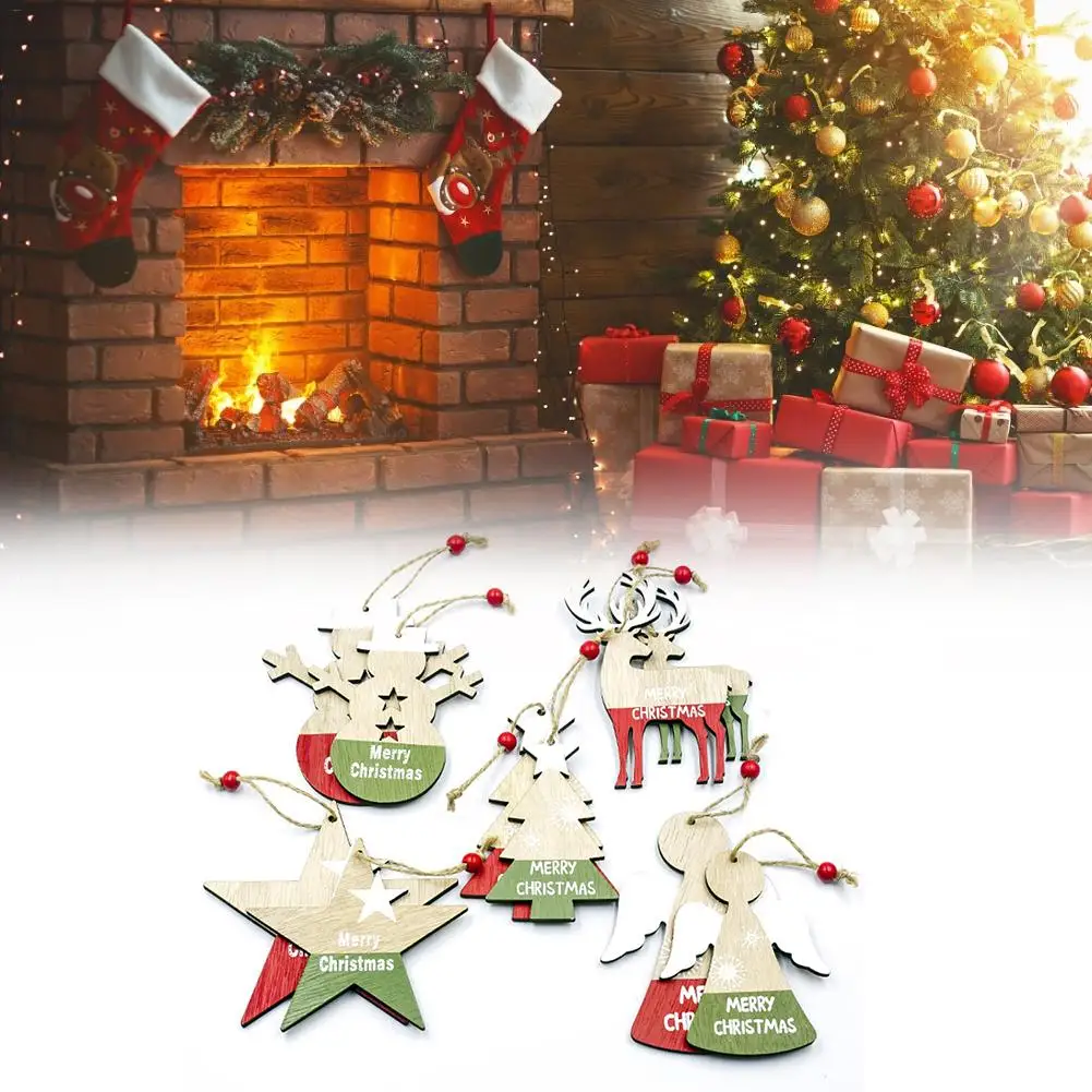 

10pcs Christmas Snowman Deer Letters Painted Wood Pendant Christmas Tree Decorations Closet Ornament