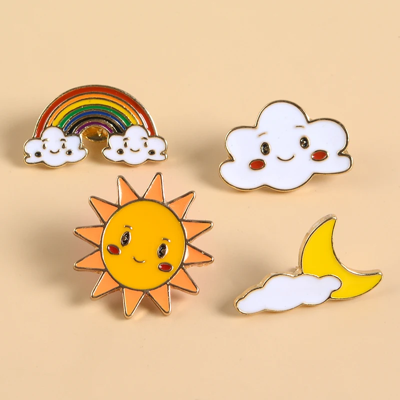 

Kawaii Happy Rainbow Cloud Moon Sun Smile Face Enamel Brooches Badges Lapel pins Brooches Women Men jewelry Accessories For Gift