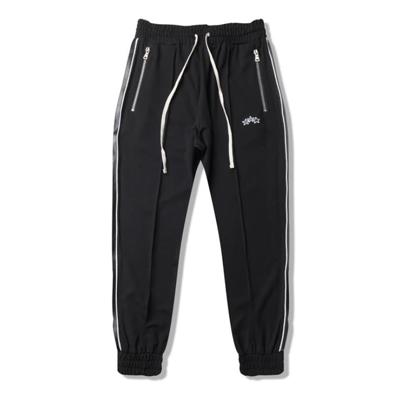 

Ankle-length Leather Tape Striped Track Pants Graphic Embroidered Jogger Pants