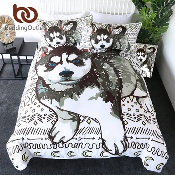 

BeddingOutlet Husky Bedding Set for Kids Single Geometric Aztec Quilt Cover Graffiti Dog Puppy Bed Set Cartoon Animal Bed Linen