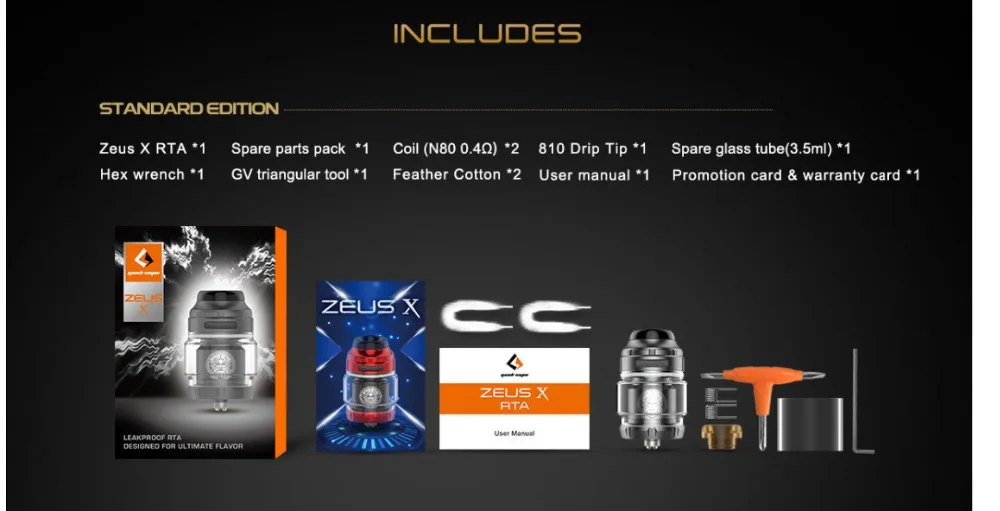 Geekvape Zeus X RTA бак 4,5 мл топ воздуха Поддержка одной двойной катушки против электронной сигареты распылитель Zeus двойной RTA Vape