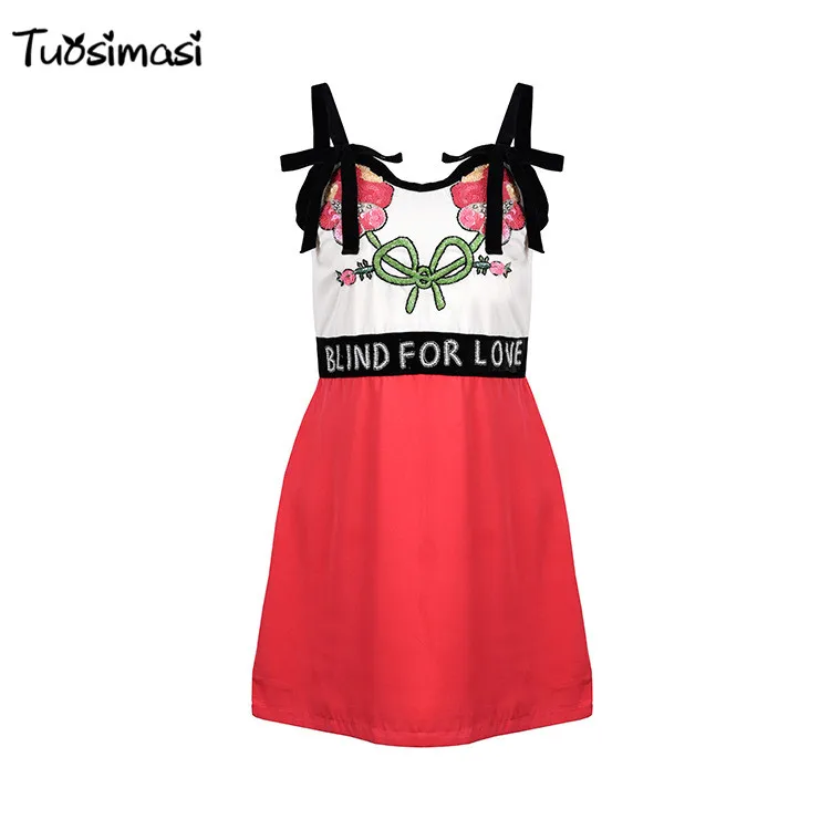 

2018 spring summer sleeveless strap beading bow patchwork mini dress (LD285)