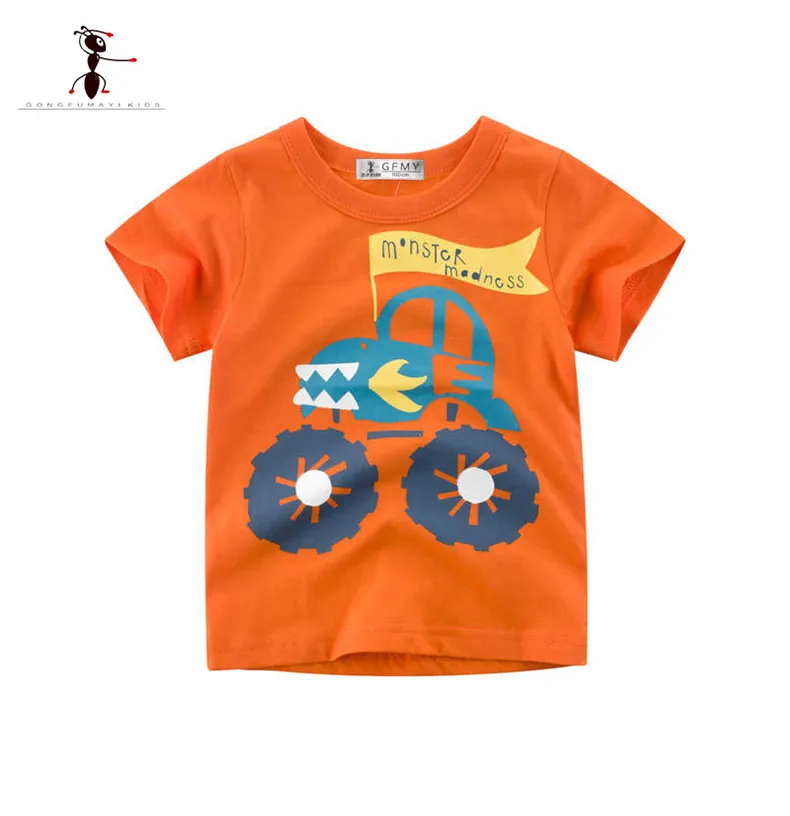 Kung Fu Ant/ г. Новая Летняя Повседневная футболка для мальчиков хлопковая одежда с короткими рукавами и круглым вырезом для малышей футболка с машинками для малышей, одежда для От 2 до 8 лет детей