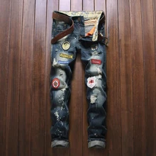 Джинсы мужские теплые мужские джинсы мужские рваные джинсовые брюки модные новые мужские с налокотниками, в стиле кэжуал джинсы