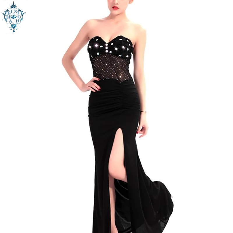 

Ameision Evening Dress 2019 Strapless Backless Split Evening Party Prom Formal Gowns Long Mermaid Dresses Vestido Robe De Soiree