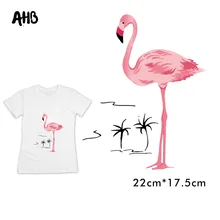 AHB мода ПВХ патч Одежда Большой Фламинго танец Термотрансферная печать футболка Женские нашивки для одежды 3D наклейки