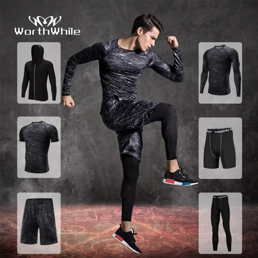 

WorthWhile Men's Tracksuit Compression Sports Suit Gym for Fitness Clothes Training Exercise Workout Running Jogging Sport Wear