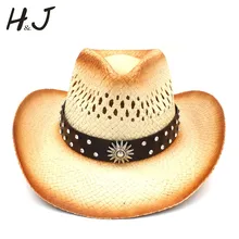 Для женщин Для мужчин западная ковбойская шляпа с панк кожаный лента леди папа соломы пляж солнце сомбреро Кепки Roll Up Брим Размеры 58 см