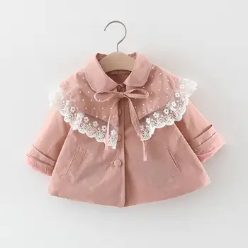 

2019 Autumn Baby Girls Long Sleeve Lace Lapel Collar Princess Party Trench Children Kids Jacket Coats Fashion Outerwear casaco
