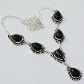 

Black Onyx Necklace Silver Overlay over Copper, 45 cm, N2076