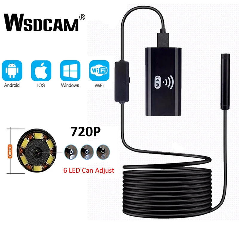 Wsdcam Wi-Fi эндоскоп камера мини водостойкий мягкий проверка кабеля камера 8 мм 1 м USB эндоскоп бороскоп эндоскоп для Iphone