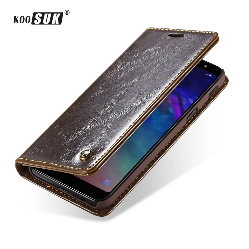 

Retro Glossy Leather Cover For Samsung A6 A7 A8 A9 2018 Wallet Card Flip Phone Case For Samsung A9 A7 A6 A8 2018 Holster Coque