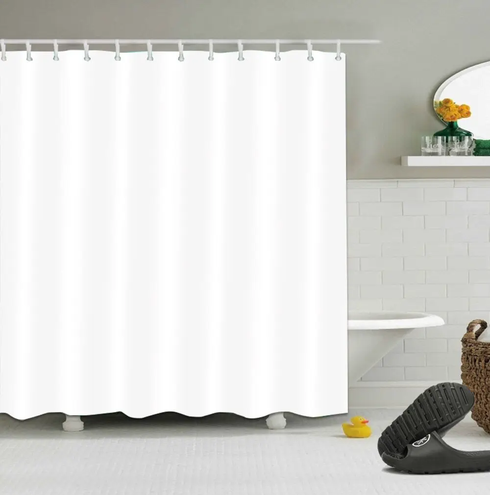 

72'' Solid White Bathroom Shower Curtain Liner Polyester Bathroom Waterproof Fabric Curtain & 12 Hooks