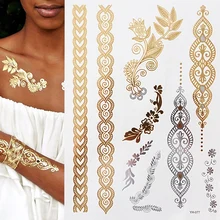 Flash Boho Metallic Gold/Silver Shimmering Jewellery Festival Temporary Tattoo for Body Art