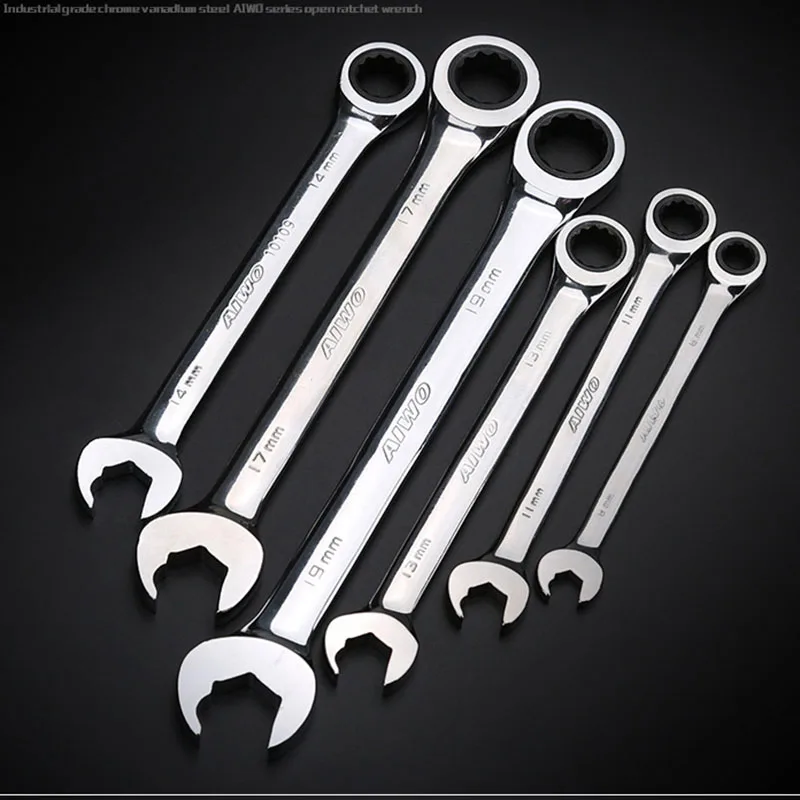

free ship!8-22New Dual-use Open End Wrench Ratchet Wrench and Plum End CR-V Material Anti-slip Labor-saved Spanner for Repairing