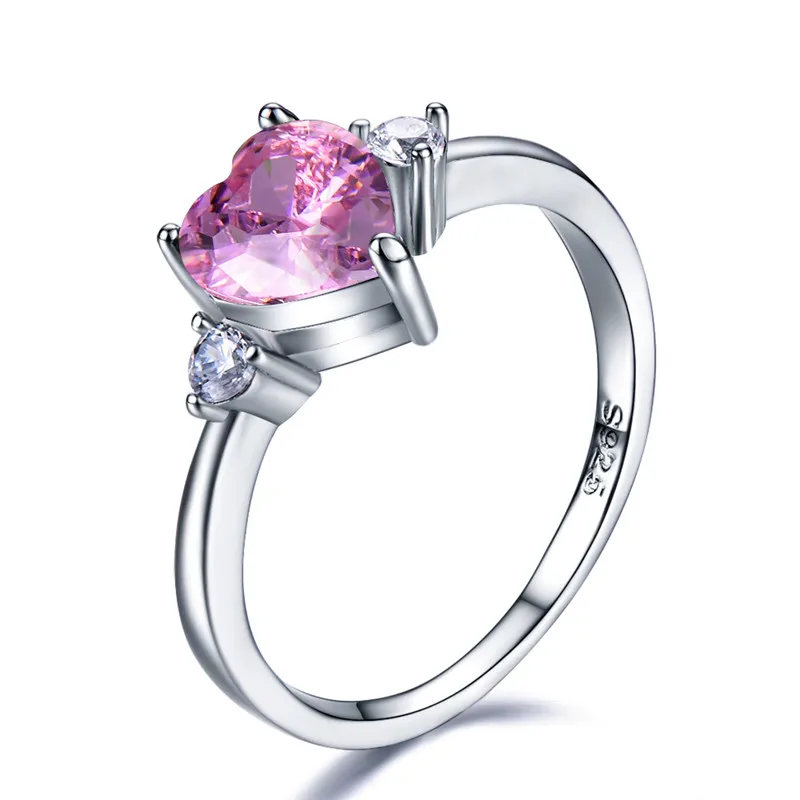 Женское кольцо в форме сердца розового/Красного/фиолетового цвета для девочек, модное кольцо на палец с камнем рождения, 925 серебряное кольцо для помолвки для женщин