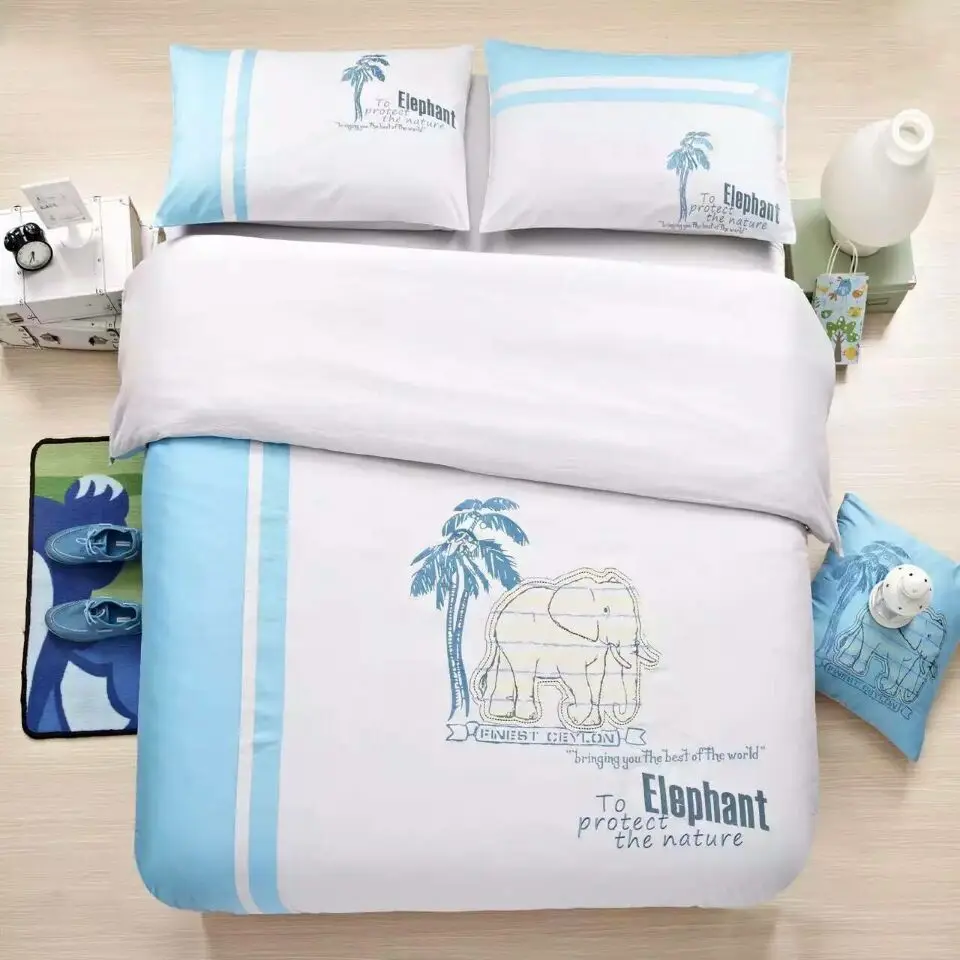 2016 NEW Queen King size embroidered elephant bedding for adults Blue