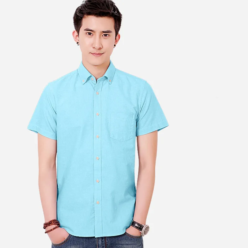 Хлопковые мужские рубашки с коротким рукавом повседневные Xl корейские большие размеры 6xl мужские рубашки на пуговицах синяя официальная деловая Высококачественная блузка