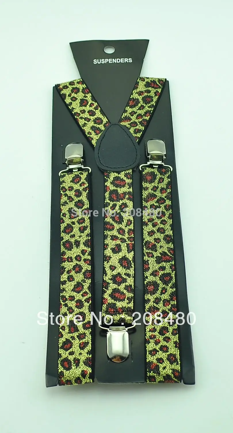 Бесплатная доставка-унисекс Clip-на брекеты упругой подвески 2.5 см/1 inch широкий "Leopard Блеск" узор y-обратно Подтяжки для женщин/Gallus
