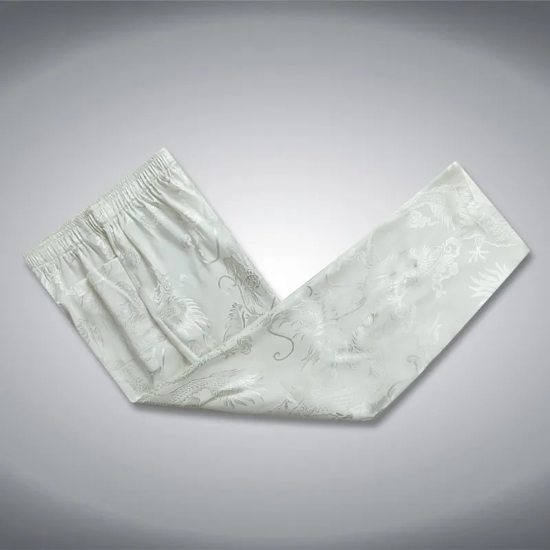 Сатиновые штаны в китайском стиле хип-хоп стиле с вышивкой дракона, широкие штаны, свободные панталоны для женщин и мужчин - Цвет: white loose pants