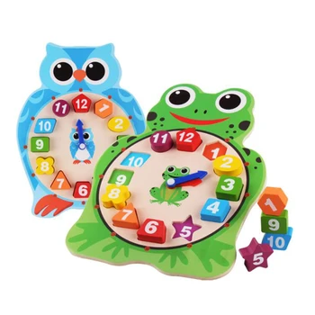 

Wooden Clock Puzzle Toys Number 1-12 Cartoon Animal Owl Frog Digital Clock Early Learning Educational Toys For Children
