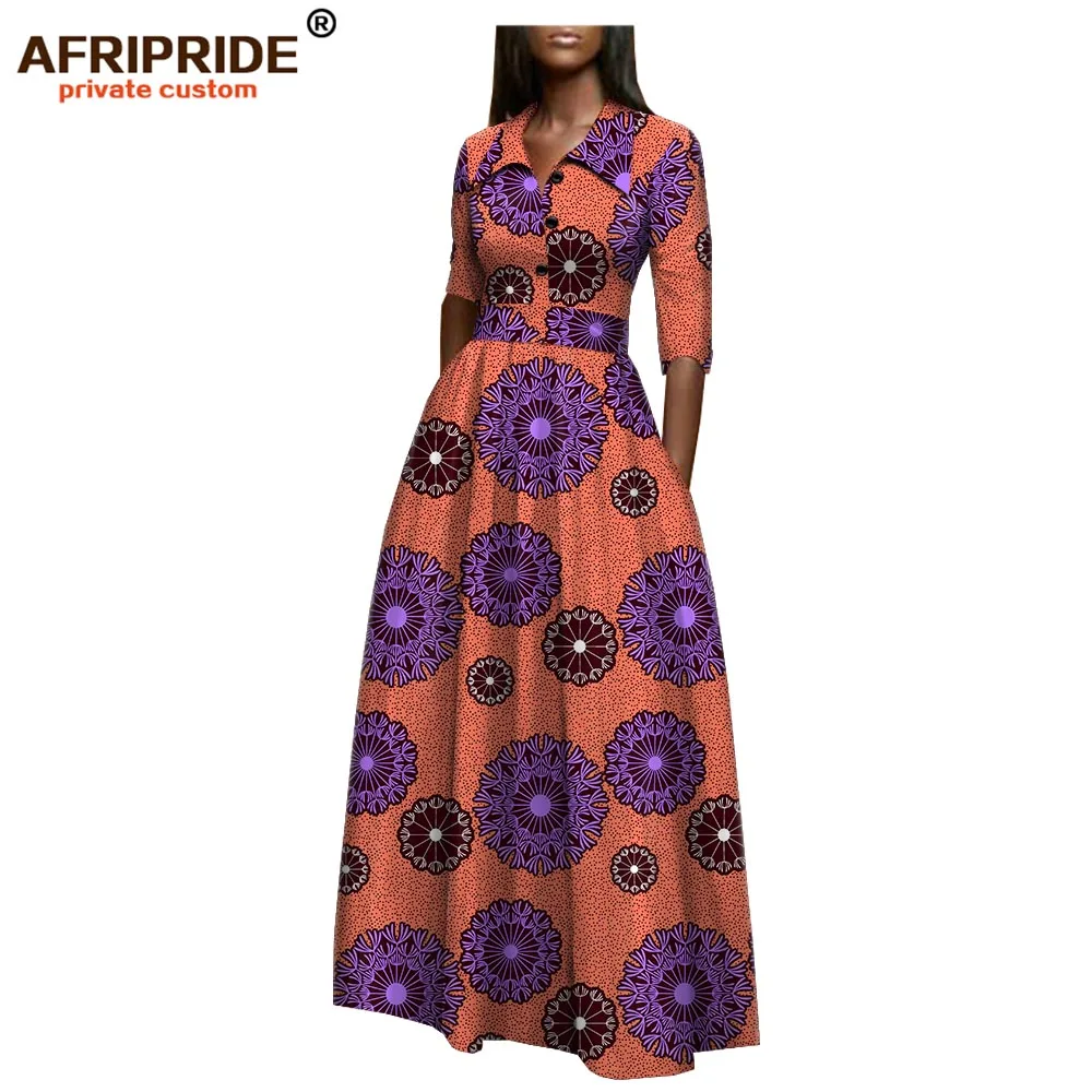 

2019 african fashion maxi dress for women AFRIPRIDE bazin richi half sleeves floor length women casual wax cotton dress A1925011