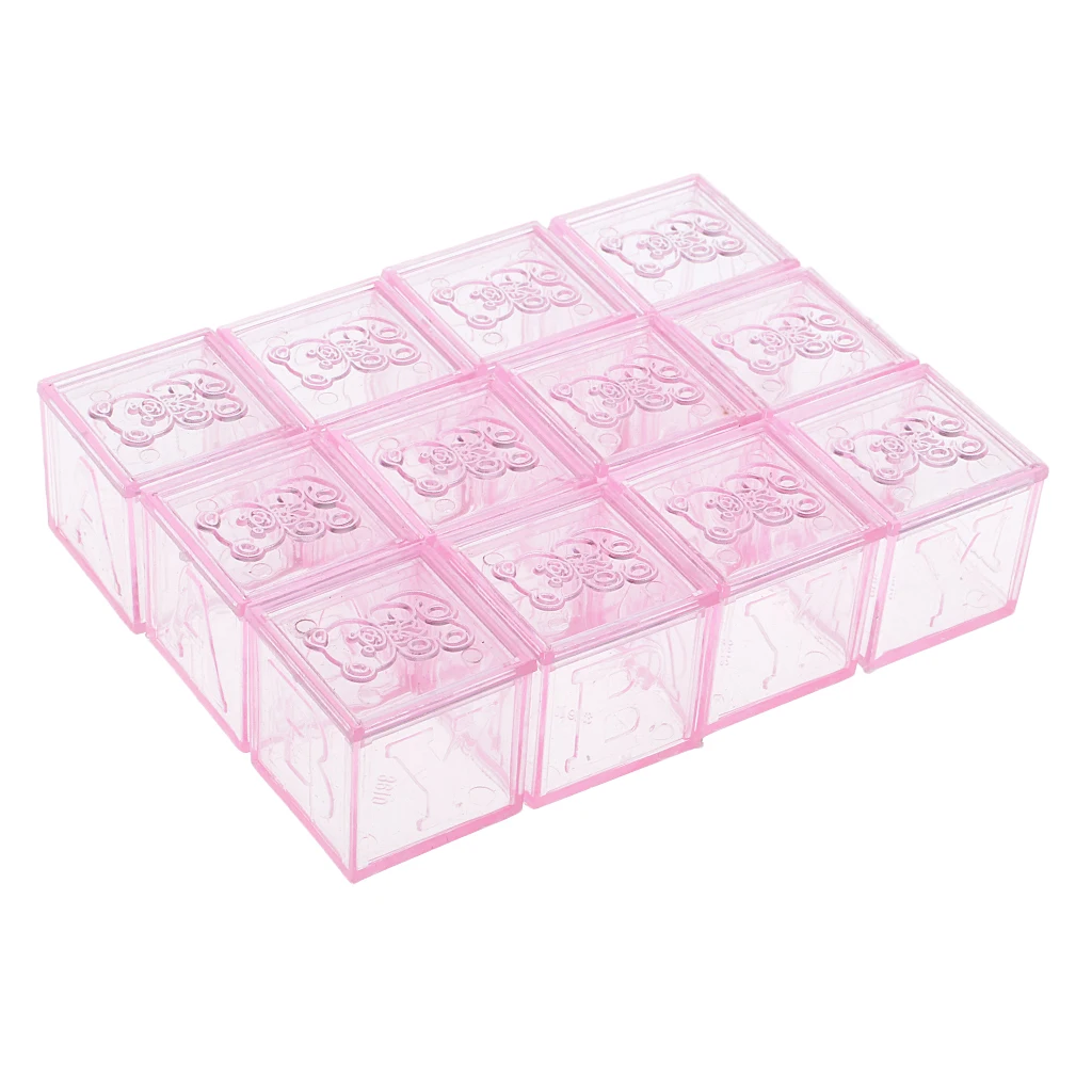 12 Pieces Blocks Design Cute Bear Pattern Candy Box Wedding Baby Shower Party Candy Gift Box 