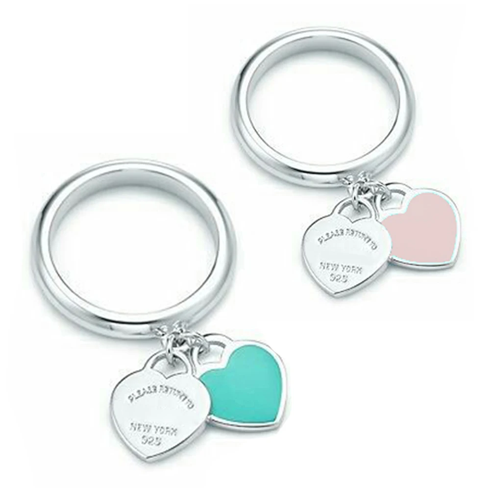 

CHAMSS TIFF 925 Sterling Silver 1:1 Brand New Genuine Heart-Shaped Pink Green Pendant Charm Ring Original Lady Charming Gift