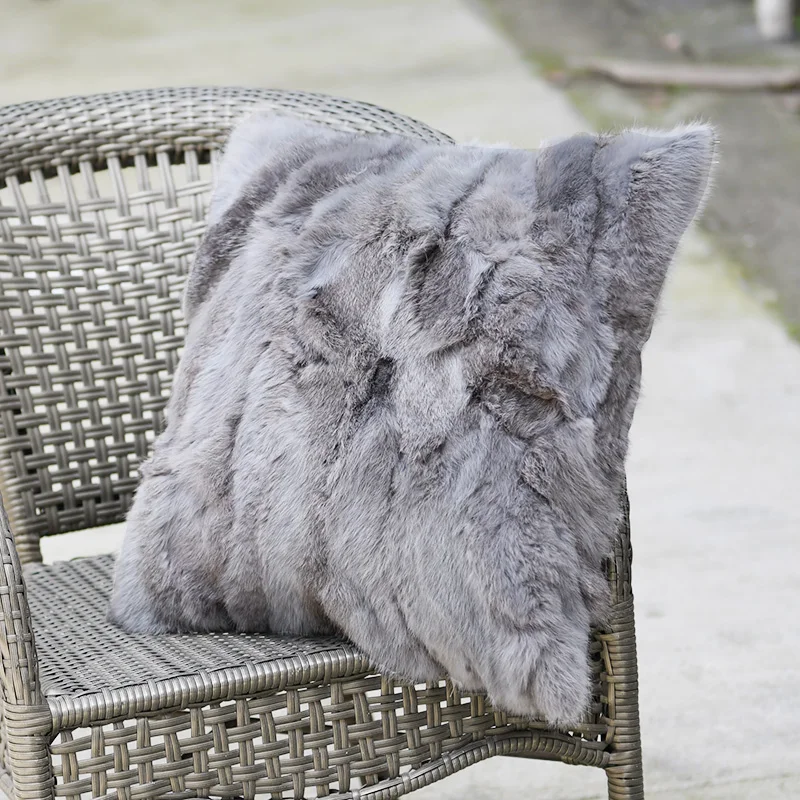 

Free Shipping CX-D-17 Real Rabbit Fur Pillow Case Home Decorative Cushion