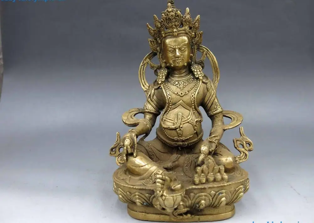 

8" China Brass copper Buddhism Yellow Jambhala the god of wealth Buddha Statue