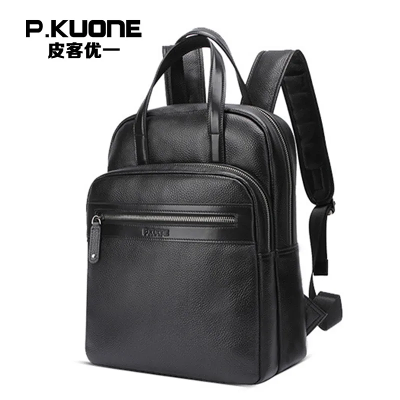 

P.KUONE New Design Genuine Leather Multi-function Backpack And Hand Bag Fashion Men Shoulder Bag High Quality Travel Leisure Bag