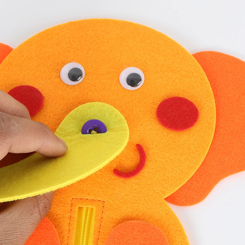  Felt Elephant Teaching Toys 24x22cm Kids Handmade learn to Button / Pull Zipper Kindergarten Felt C - 32871063405
