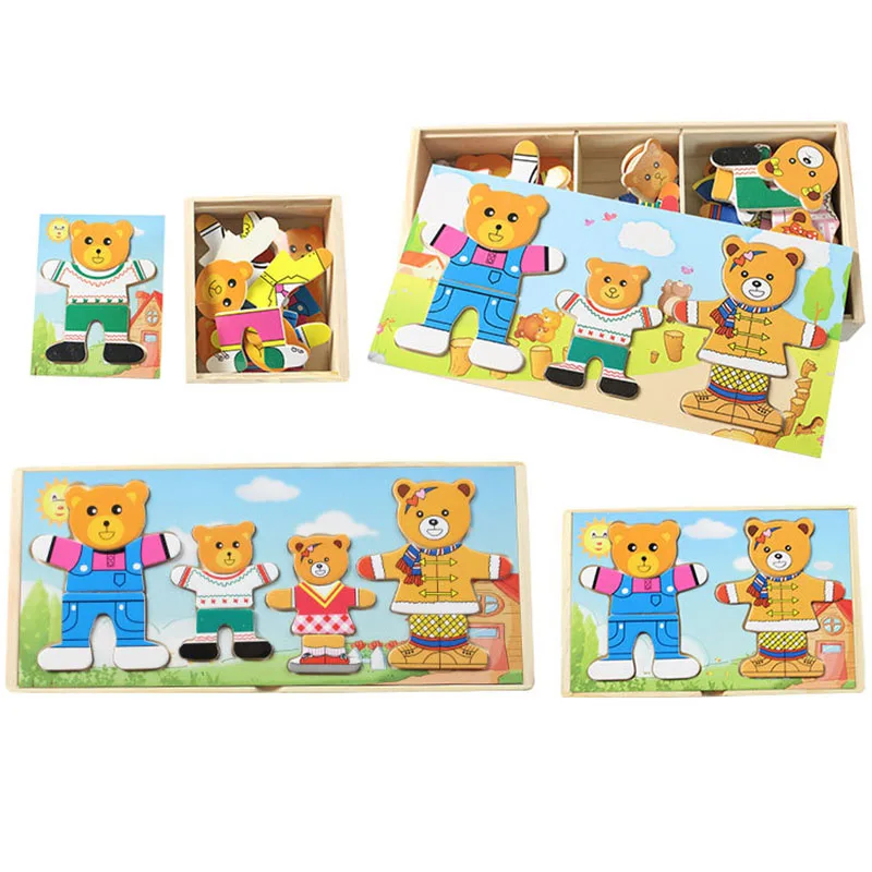 Магнитный пазл четыре медведя семья веселый интерактивный игрушка DIY головоломка деревянные игрушки Веселые Обучающие игрушки для детей Подарки