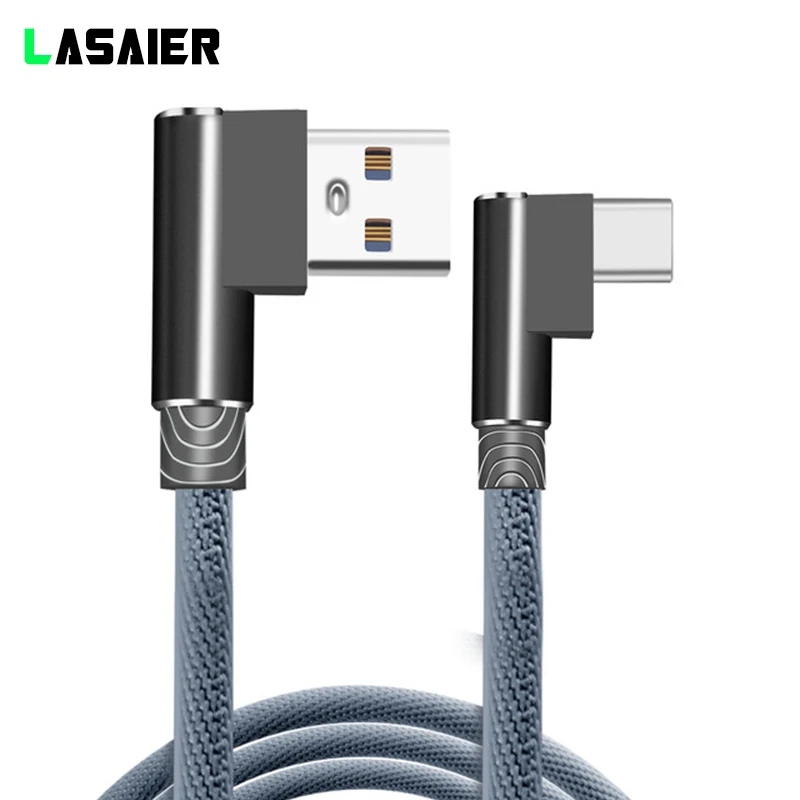 90 градусов локоть usb type C кабель Нейлон Плетеный 1 м/2 м/3 м Быстрая зарядка код данных для samsung s9 plus оneplus Huawei Xiaomi кабели - Цвет: Серый