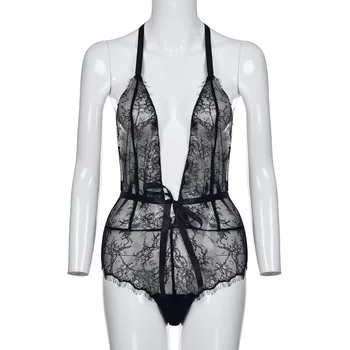 

Open Crotch Women Halter Lace Sexy Lingerie Hot Transparent Babydoll Dress Erotic Costumes Sexy Underwear Sleepwear Lingerie