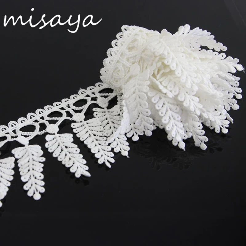 Misaya 2 ярда 100% полиэстер вышивка кисточка лист шипы кружевная ткань DIY белый цветок