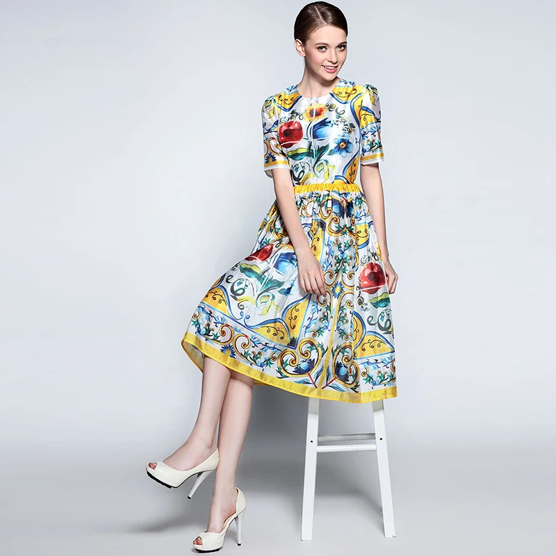 Retro Fashion Dress 2017 Summer Porcelain Print Short Sleeve New Retro Fashion Dress 2017 Summer Porcelain Print Short Sleeve New Star Casual Patchwork Beautiful Women Swing In Dresses From S Clothing