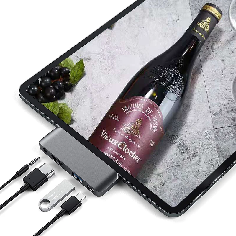 Адаптер USB C Hub для зарядного устройства TYPE PD 4K HDMI конвертер 3 0 5 мм наушники 2018 iPad Pro