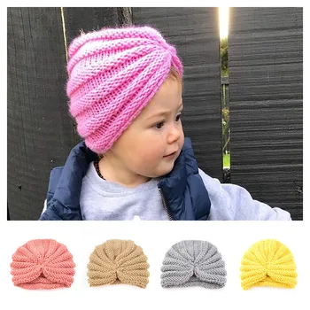 

HOT SALE 12 Colors Available Fashion Knit Muslin Design Baby Hat Newborn Infant Toddler Elastic Turban Hats For Girls Boys Cap