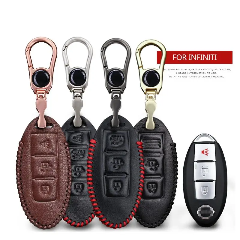 

KUKAKEY Leather Remote Keyless Car Logo Keychain Key Case Cover For Infiniti Q50 FX35 FX FX37 G37 G35 Protection key Case