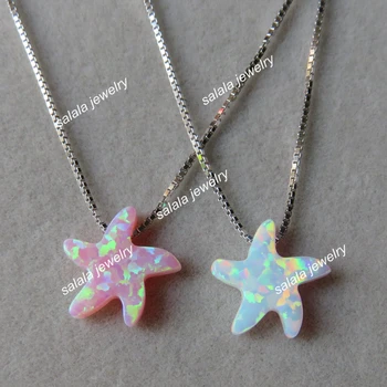 

20pcs/lot Mix Colors 11x12mm Starfish Opal Necklace 925 Sterling Silver Seastar Opal Necklace Beach Opal Necklace for Gift