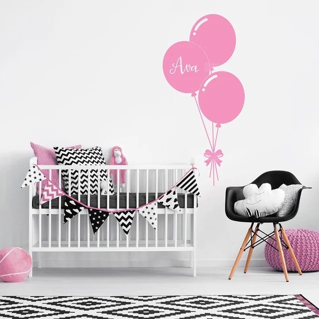 custom name personalise wall decals balloon baby girl bedroom wall