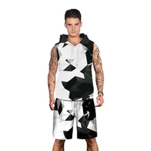 Для мужчин без рукавов с капюшоном Мужские майки забавные геометрические печатные тренажерный зал фитнес летние рубашки для мальчико