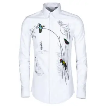 

England Style Mens Shirts Plus Size 4xl Luxury Chinese Style Flower And Bird Embroidery Mens Dress Shirts Slim Solid Man Shirts
