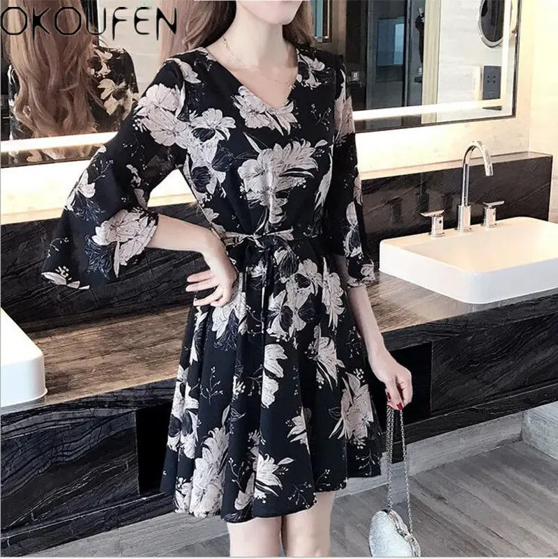 New Fashion Summer Korean Dress Women Girls 3/4 Sleeve Floral A-Line | Мать и ребенок