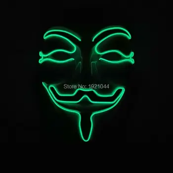 

DC-3V Sound Active 10 Colors Fashion Classic Holloween masquerade EL masks full face EL wire V for VENDETTA mask Halloween Mask